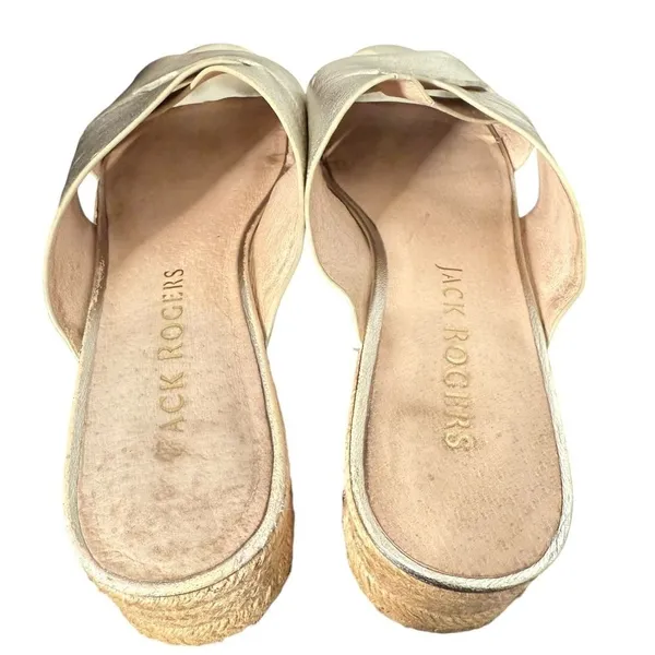 Jack Rogers Metallic Gold Slip on Espadrille Sandals Womens 10 Slides Leather - Image 4