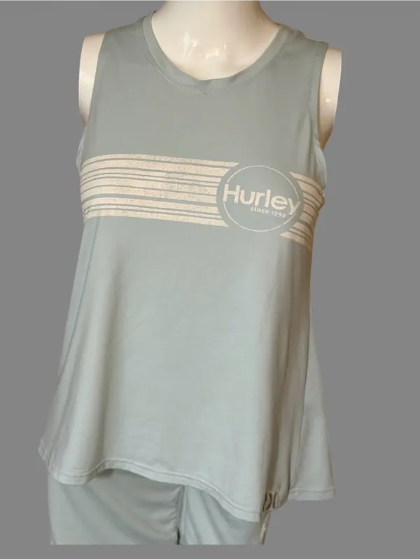 Hurley Light Blue Striped Logo Tank & Short Set - Image 3