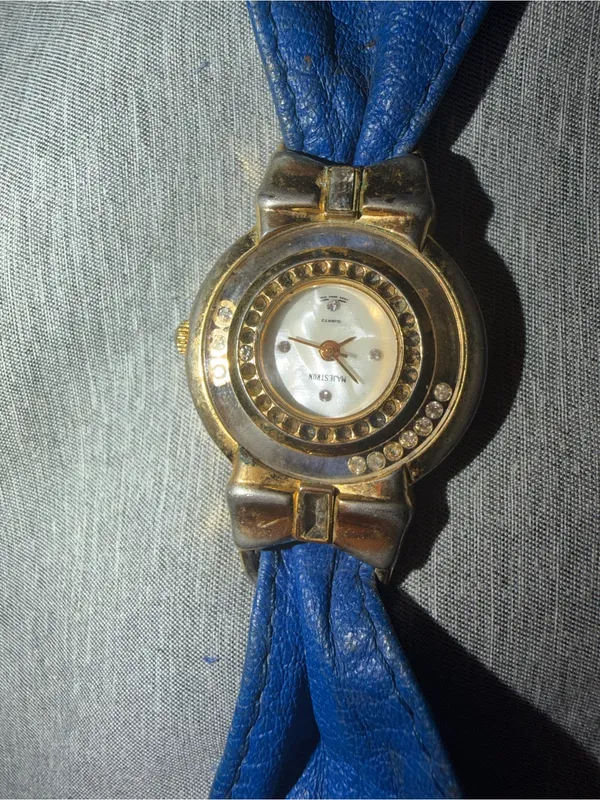 Gold majestron watch with Blue Leather strap - Women Accessories - Image 2