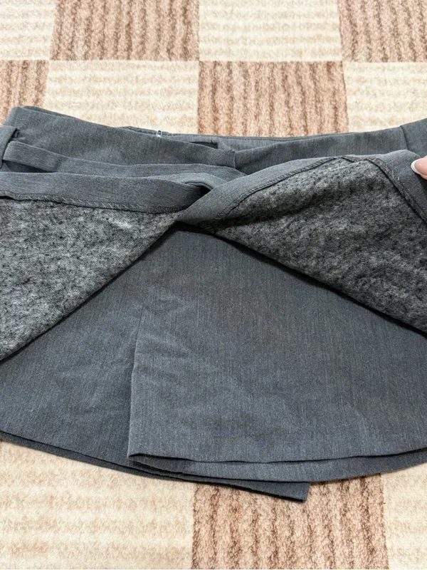 ZARA Mini Skort Double-buckle belt size XS Gray Skirt Low Rise Y2K - Image 5