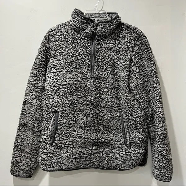 Thread & Supply Cozy Sherpa Fleece Pullover Sweatshirt 1/4 Zip Grey‎ Size Small - Image 3