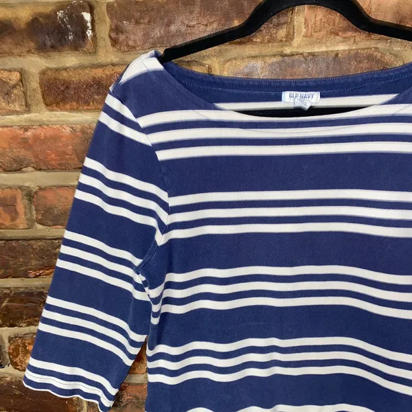 Old Navy Blue White Striped 3/4 Sleeve Blouse Women's Size Large - Image 2