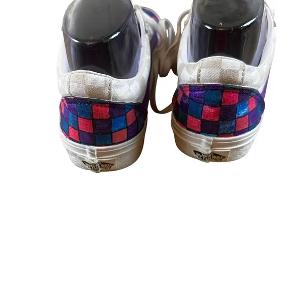 Vans Off the Wall Size 7 Checkered Design Canvas Shoes With Pink Blue Purple - Image 8