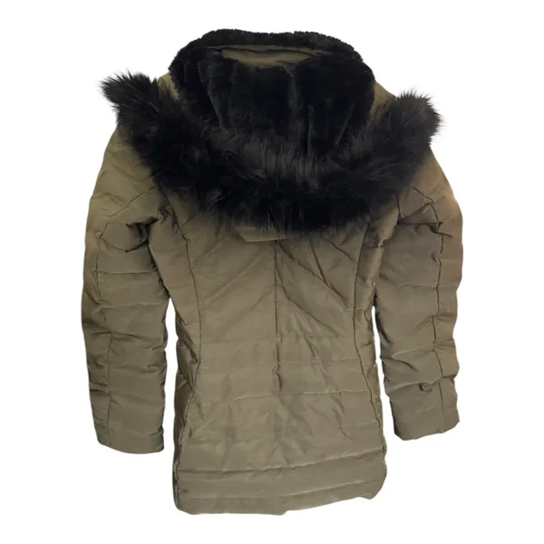 Zara Olive Green Down Puffer Coat Small Faux Fur‎ Hood - Image 3