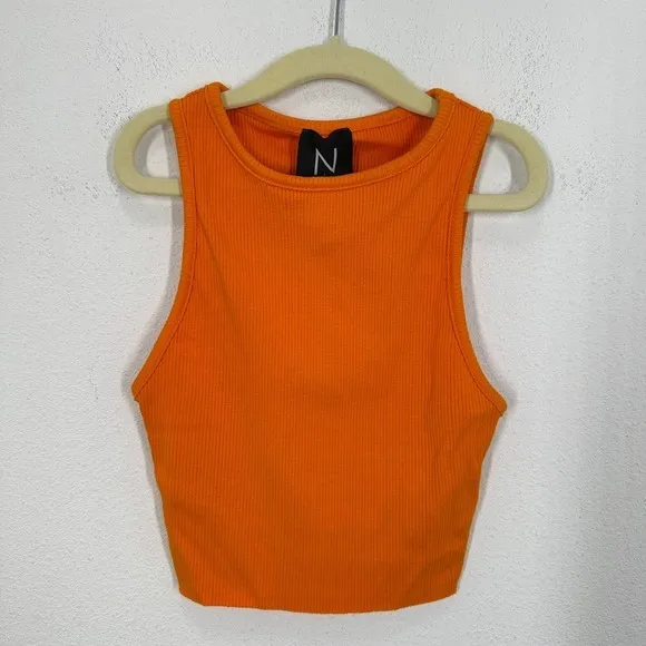 Naked Wardrobe Ribbed Crop‎ Tank Top Orange Racerback Sleeveless Size S - Image 2