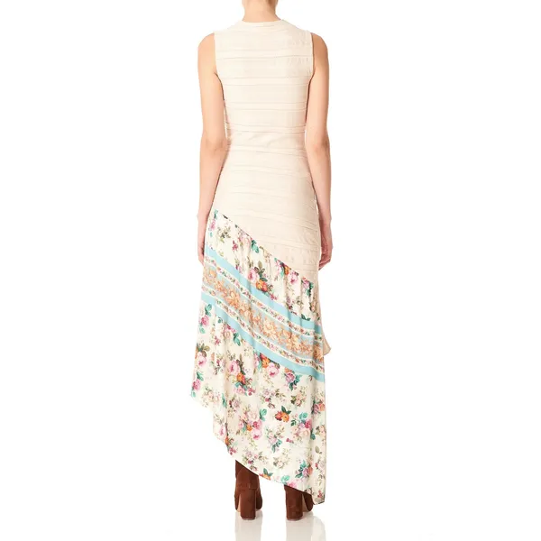 AMUR Eleanor Asymmetric Floral‎ Silk Blend Midi Dress Ivory Size S - Image 4