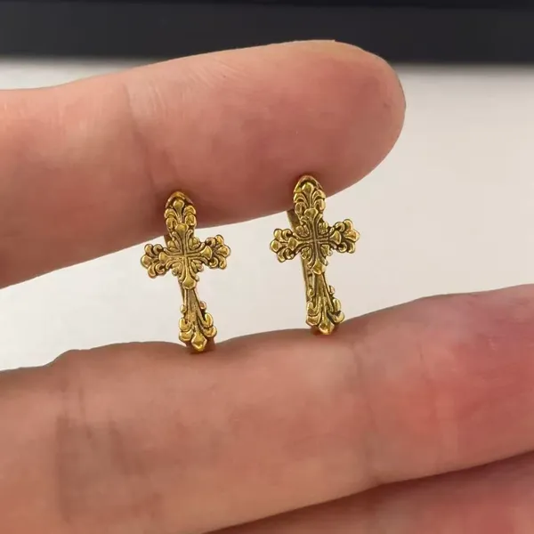 Vintage Cross Hoop Earrings for Men Women Streetwear Hip Hop Punk Unisex Style - Image 6