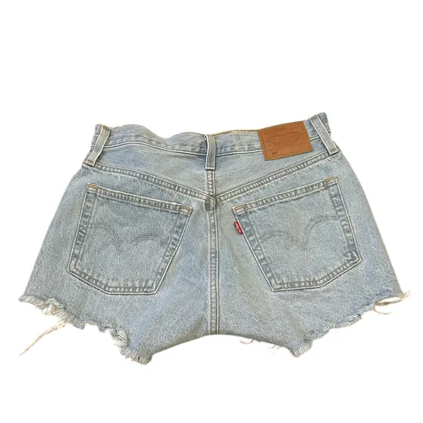 Levi’s Blue Distressed Button Fly Jean Shorts with Frayed Hem 25 - Image 3