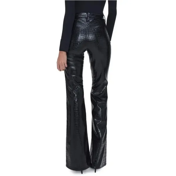 GOOD AMERICAN Good Legs Croc Embossed Faux Leather Flare Pants in Black US 26 - Image 9