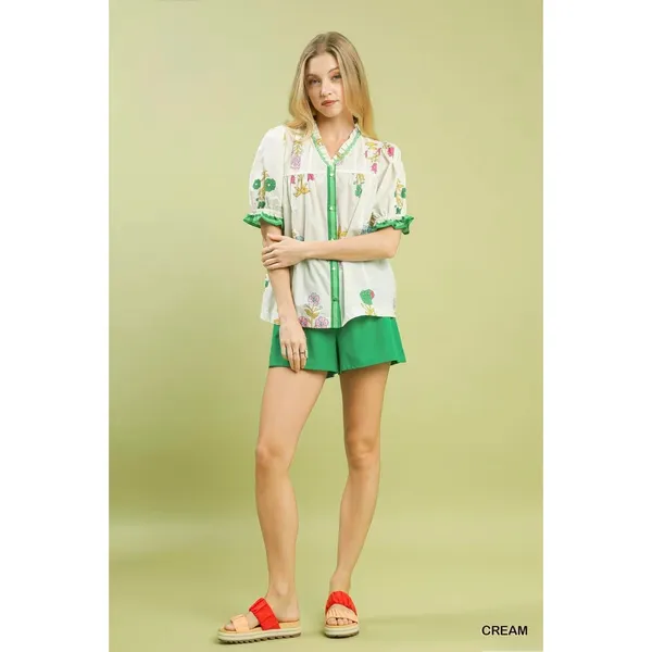 Umgee Petal Parade‎ Print Button-Down Blouse - Cream - Medium - Image 6