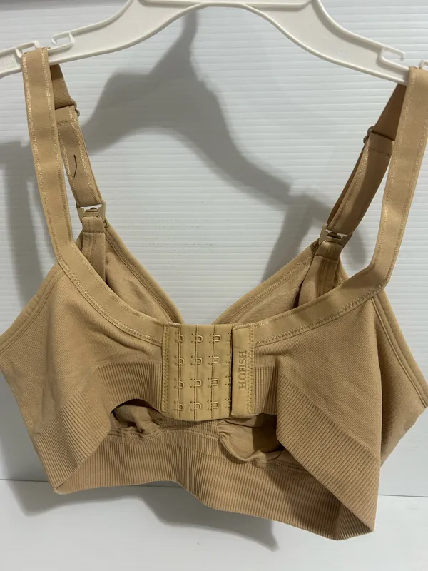 Beige Wireless Nursing Bra Adjustable Maternity Breastfeeding Bra Tan Size M - Image 2