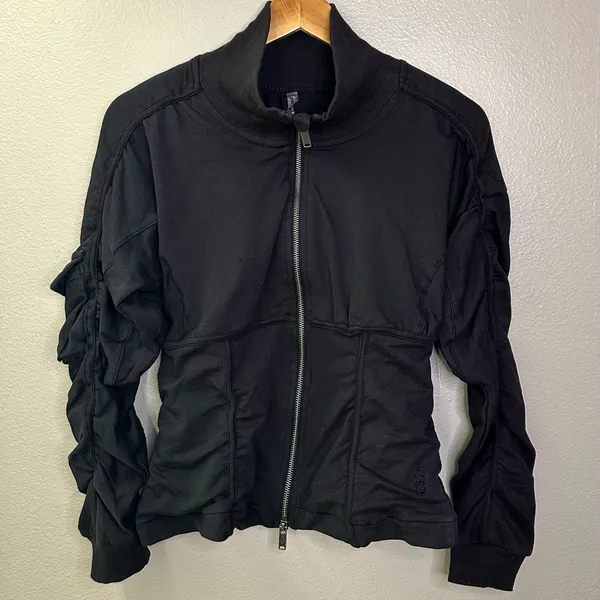 NEW Free People Movement Foundation Ruched Seam Jacket in Black Bomber Jacket - Image 3
