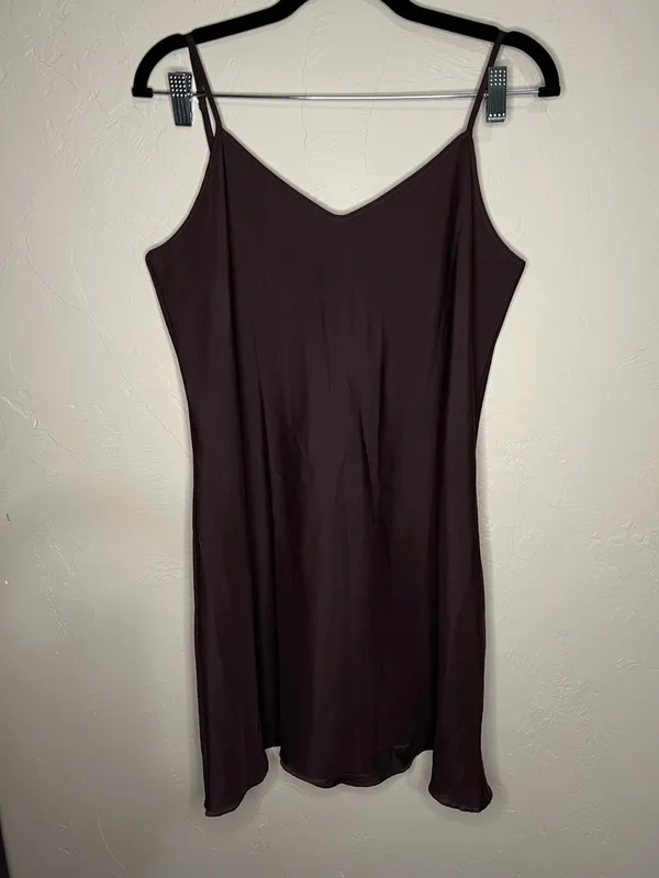 Anna Sui Vintage Chocolate Brown Sheer Spaghetti Strap Slip Mini Dress Y2K 90s - Image 2
