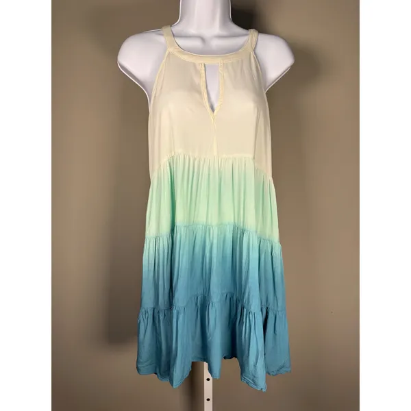 Umgee Ombre Tiered Swing Dress Blue Green Sleeveless Beachy Boho‎ Size S - Image 2