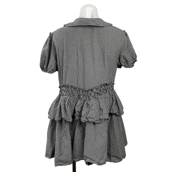 Urban Outfitters Claire Black Gingham Check Short Sleeve Babydoll Mini Dress M - Image 3