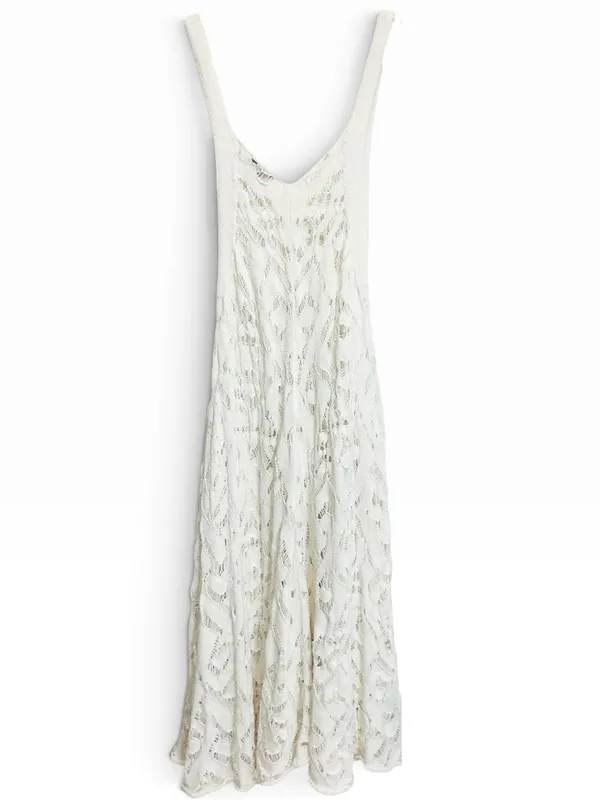 Free People Beach Bianca Fauxchet Crochet Flowy Midi Dress Ivory Large - Image 5