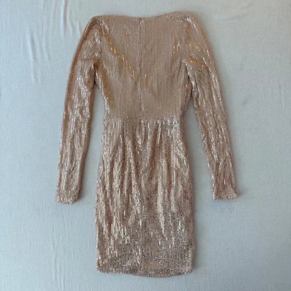 NWT Miss Ord Rose Gold Sequin Mini Dress S Glam Party Cocktail Y2K - Image 9