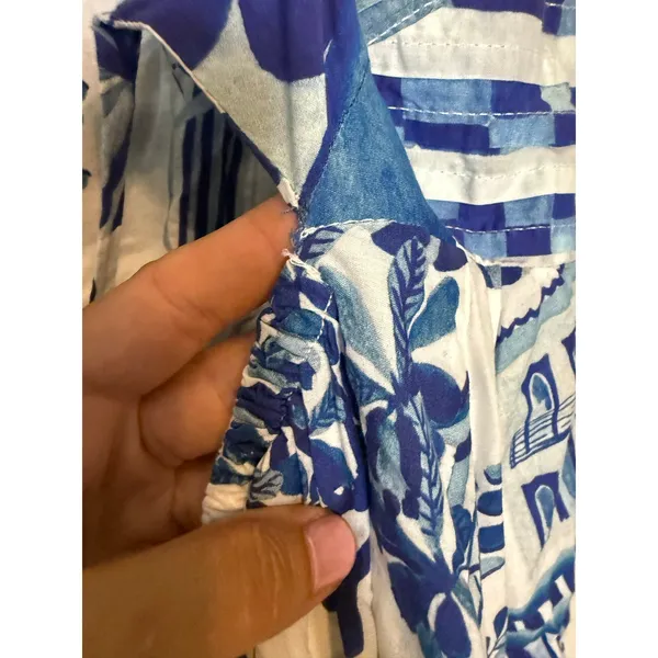 Farm Rio Sweet Blue White Tropical Coastal Beach Print Resort Vacation Dress L - Image 15