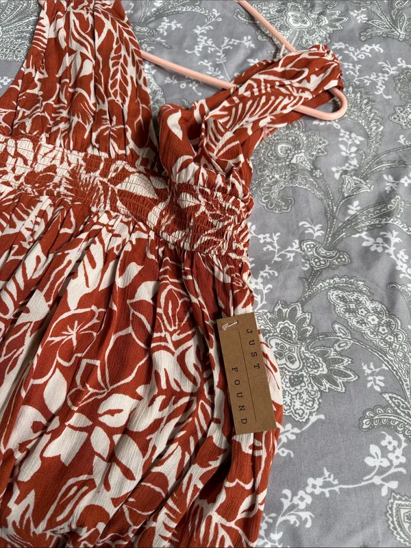 Women's Rust Floral Maxi Dress - Sleeveless V-Neck - Image 5