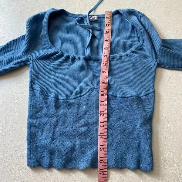 Garage Blue Ribbed Tie Front Long Sleeve Crop Top Size Medium Y2K Coquette - Image 6