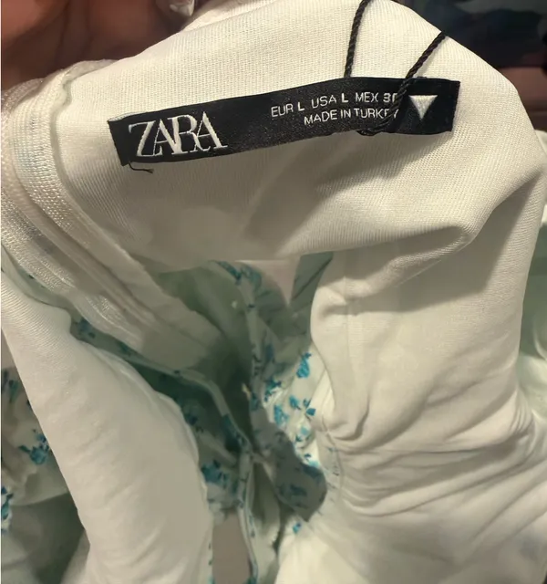 ZARA Blue Floral Cutout Puff Sleeve Summer Dress - Image 7