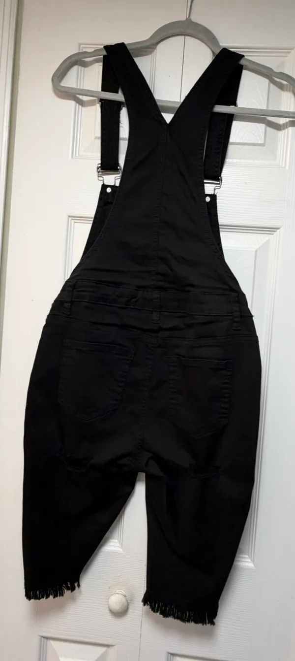 American Bazi Distressed Black Denim Overalls Shorts - Size M - Image 11