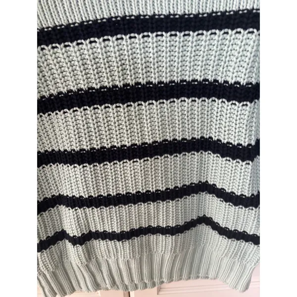 J.Crew Womens Mint Green Navy Blue Striped Cotton Chunky Knit Sweater Size Small - Image 6