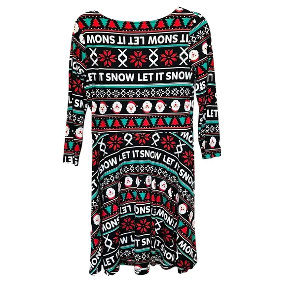 Holiday Christmas Skater Dress L Black Let It Snow Ugly‎ Sweater Argyle Novelty - Image 2