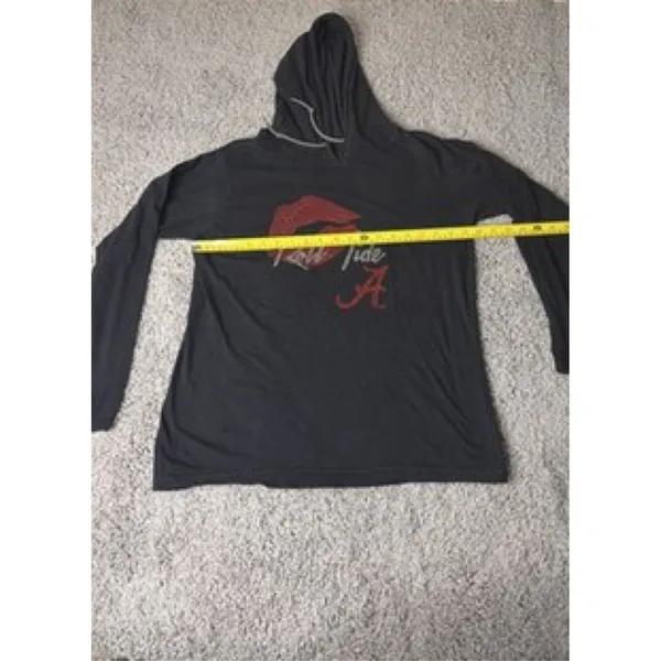 Alabama Crimson Tide Black Rhinestone Lips Roll Tide Hooded Tee Long Sleeve L - Image 2