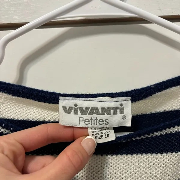 Vintage White & Navy Blue Stripe Sweater Top - Image 4