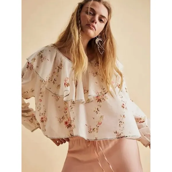 Free People Dainty Ethereal Ruffle Camilla Floral Gauze Blouse Medium Cottage - Image 5
