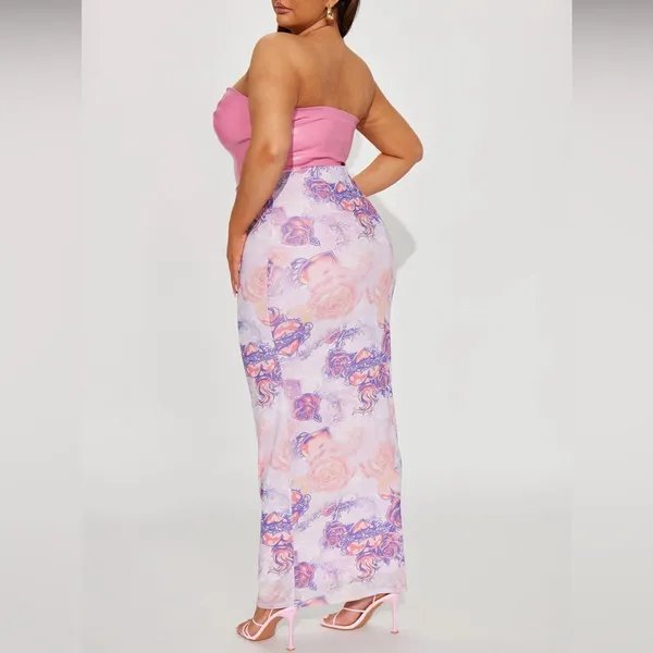 Faux Leather & Mesh Maxi Dress - Pink/combo - Small- 3/5 - Image 6