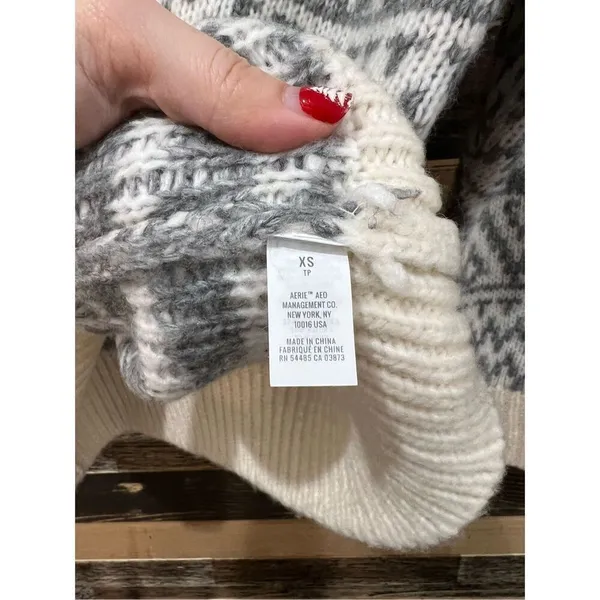 Aerie NWT Gray Cream Wool Blend 1/4 Zip Pullover Sweater Oversized XS - Image 5
