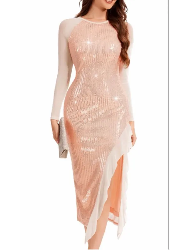 NEW Pink Sparkly Sleeves Cocktail Semi Formal Prom Dress XL - Image 5