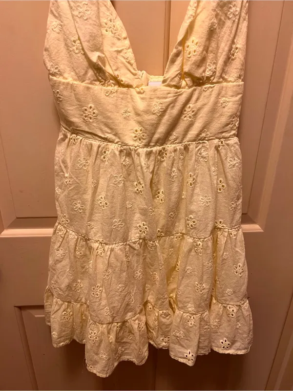 Princess Polly Yellow Eyelet Tie-Strap Mini Dress US 4 cotton ruffles - Image 4