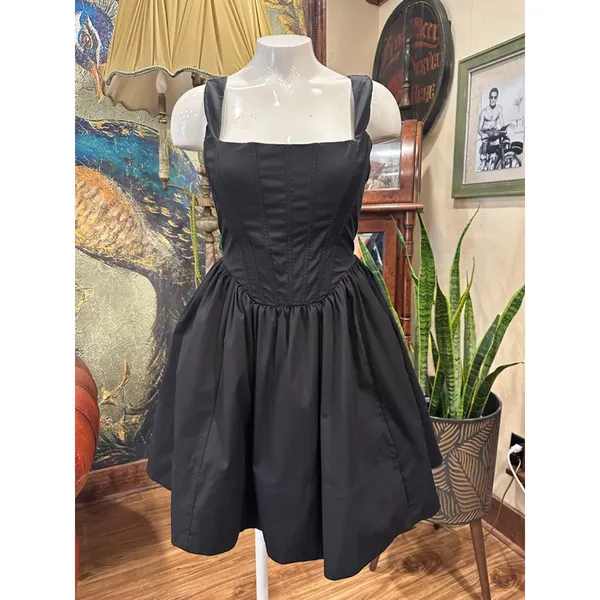 RESET Black Corset Mini Dress Size Large Goth Grunge Tulle - Image 2