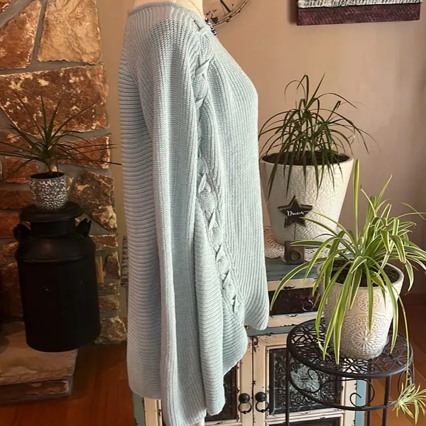Ana Crewneck Sweater Criss-Cross Sleeve Detail Size XL Light Blue - Image 5