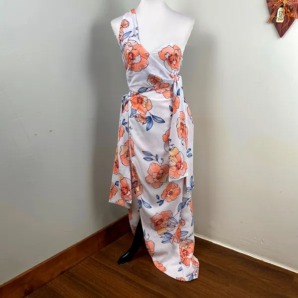 Sabo Skirt Nisha White Floral Strapless Wrap Dress XS - Image 3