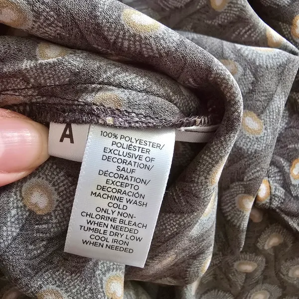 ANN TAYLOR LOFT Boho Peacock FeatherPrint Bell Sleeve Blouse Grey - Image 5