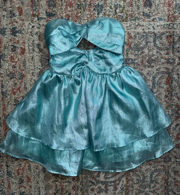 Hello Molly Shimmery Teal Strapless Mini Dress - Image 2