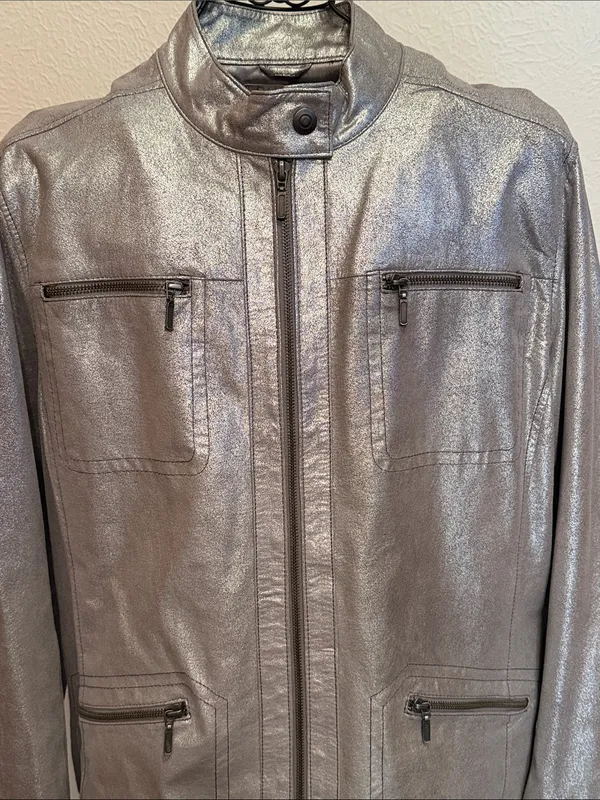 🪎🪎🪎BOGOHO🪎🪎🪎Chico’s Metallic Silver Zip-Front Jacket-3 - Image 2