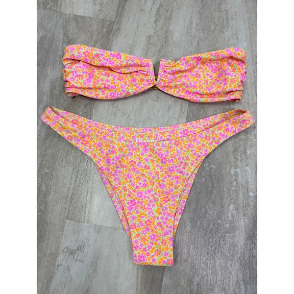 Kulani Kinis Champagne Blossom V Strapless Bandeau Top Vintage V Cheeky Bottoms - Image 2
