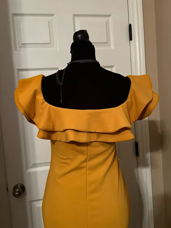 Mind Code Mustard yellow evening cocktail dress with ruffles - Image 6