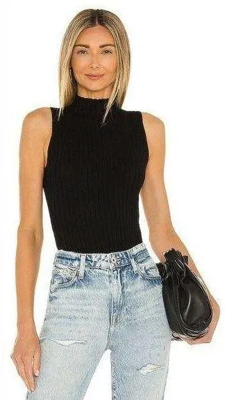 Revolve NWT Rib Mockneck Bikini Bodysuit in Black 525 Size S - Image 2