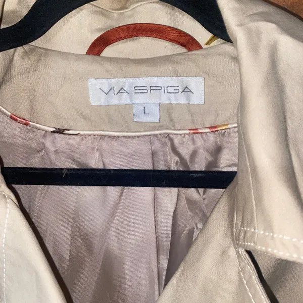 Via Spiga Vintage Beige Khaki Cotton Belted Trench Coat Jacket Women's Large - Image 4