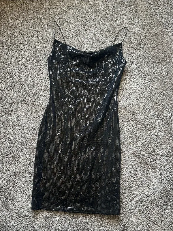 Timing Black Sequin Mini Dress - Image 2