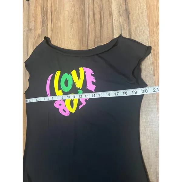 JusinCostume I Love 80s Shirt L 95% Poly‎ Black Off-Shoulder Tee - Image 6