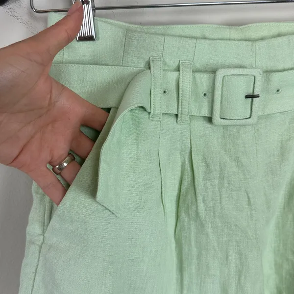 Abercrombie & Fitch‎ Linen Blend Belted High Rise Mint Green Shorts Size Small - Image 5