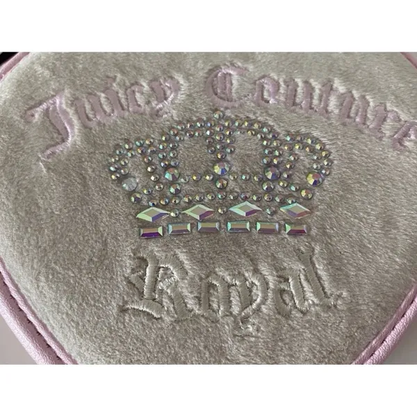 NWT Juicy Couture Kingdom Heart Zip Wristlet Pink Velour Rhinestone Crown Wallet - Image 5