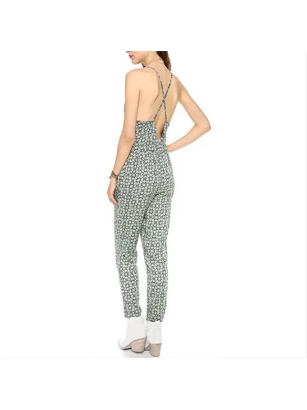 Free People Floral V Neck Sleeveless Jumpsuit Small - Image 5